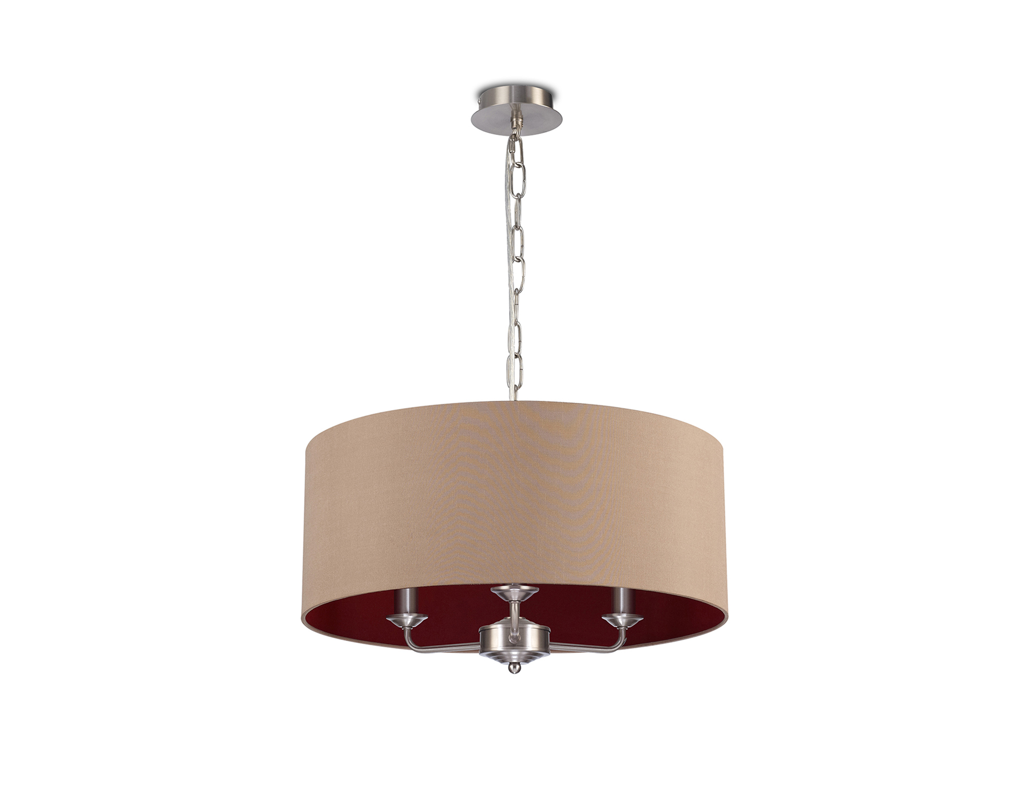 Banyan 50cm 3 Light Pendant Satin Nickel, Antique Gold/Ruby DK0071  Deco Banyan